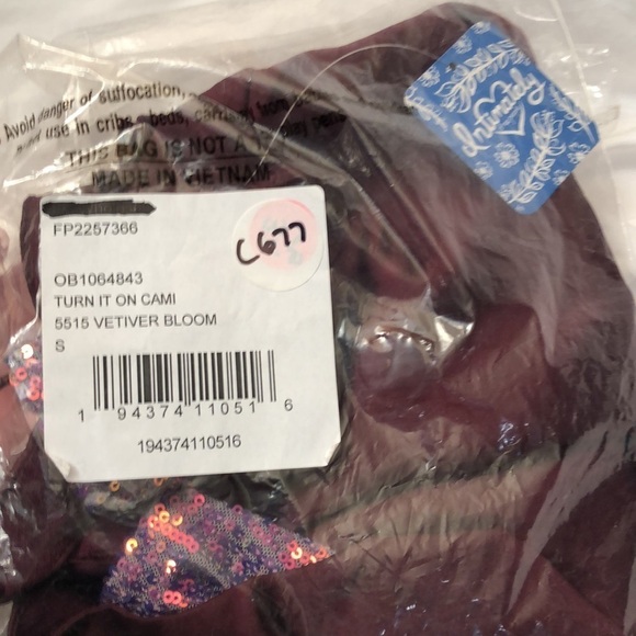 Free People Turn it on Cami Sequin Burgundy Small - Picture 7 of 7